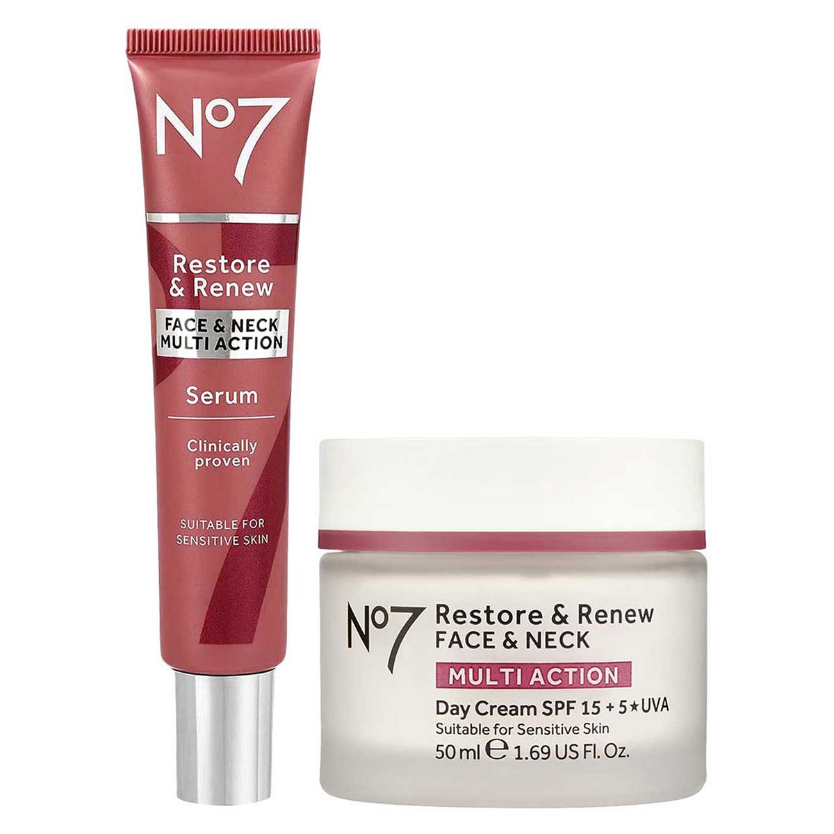 No7 Restore & Renew Multi Action Day Cream Serum Bundle