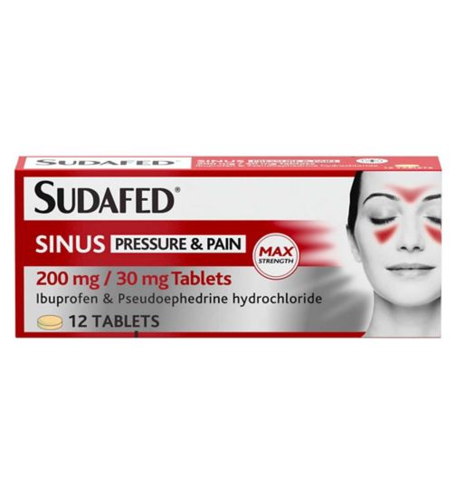 Sudafed Sinus Pressure & Pain 200mg/30mg tablets - 12 tablets