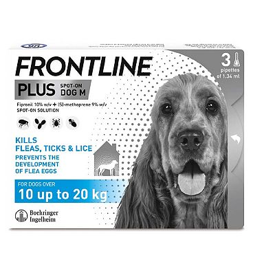 Frontline Plus Spot-On Medium Dog 10-20kg - 3 x 1.34ml Pipettes