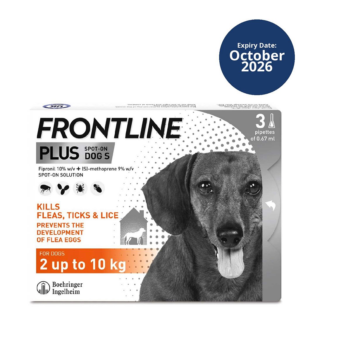 Frontline Plus Spot-On Small Dog 2-10Kg - 3 X 0.67Ml Pipettes