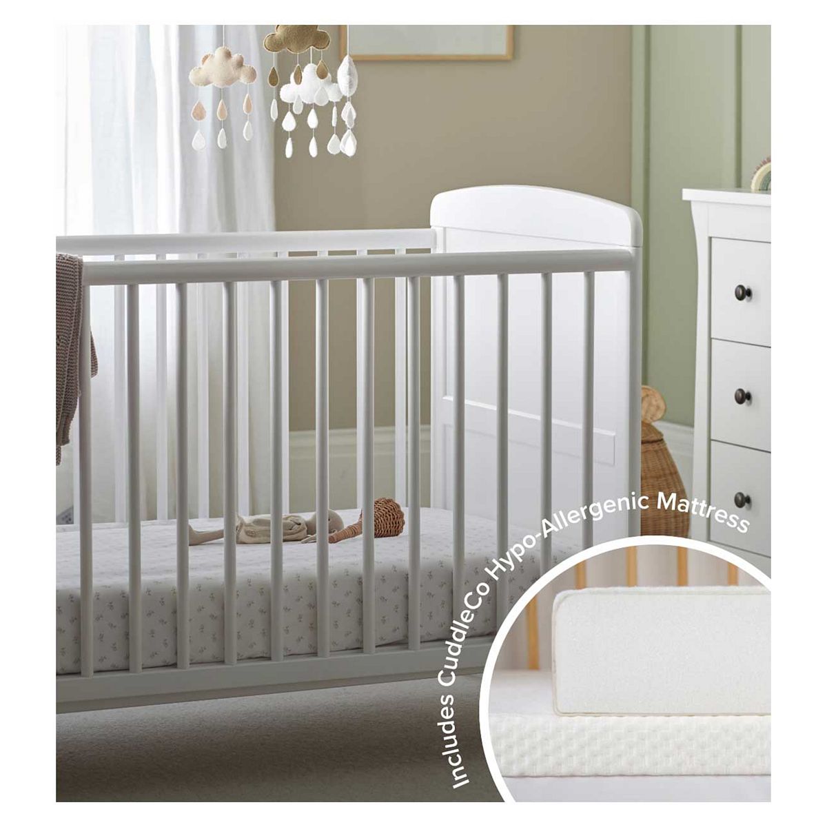 Cuddleco Juliet Cot Bed And Lullaby Foam Mattress White