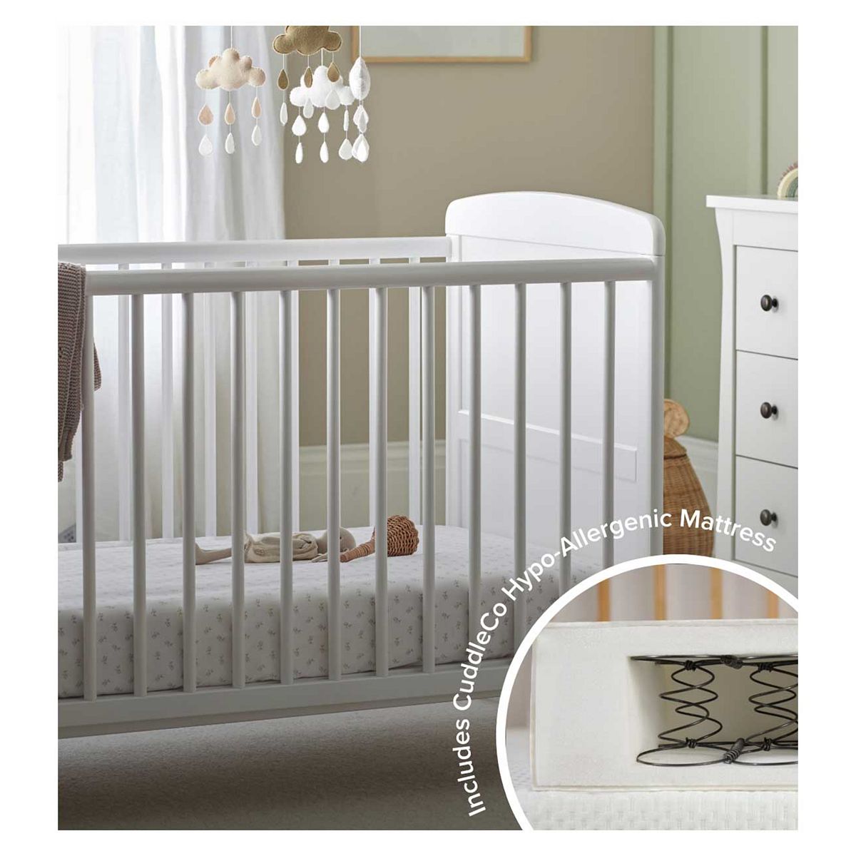 Cuddleco Juliet Cot Bed And Harmony Sprung Mattress White
