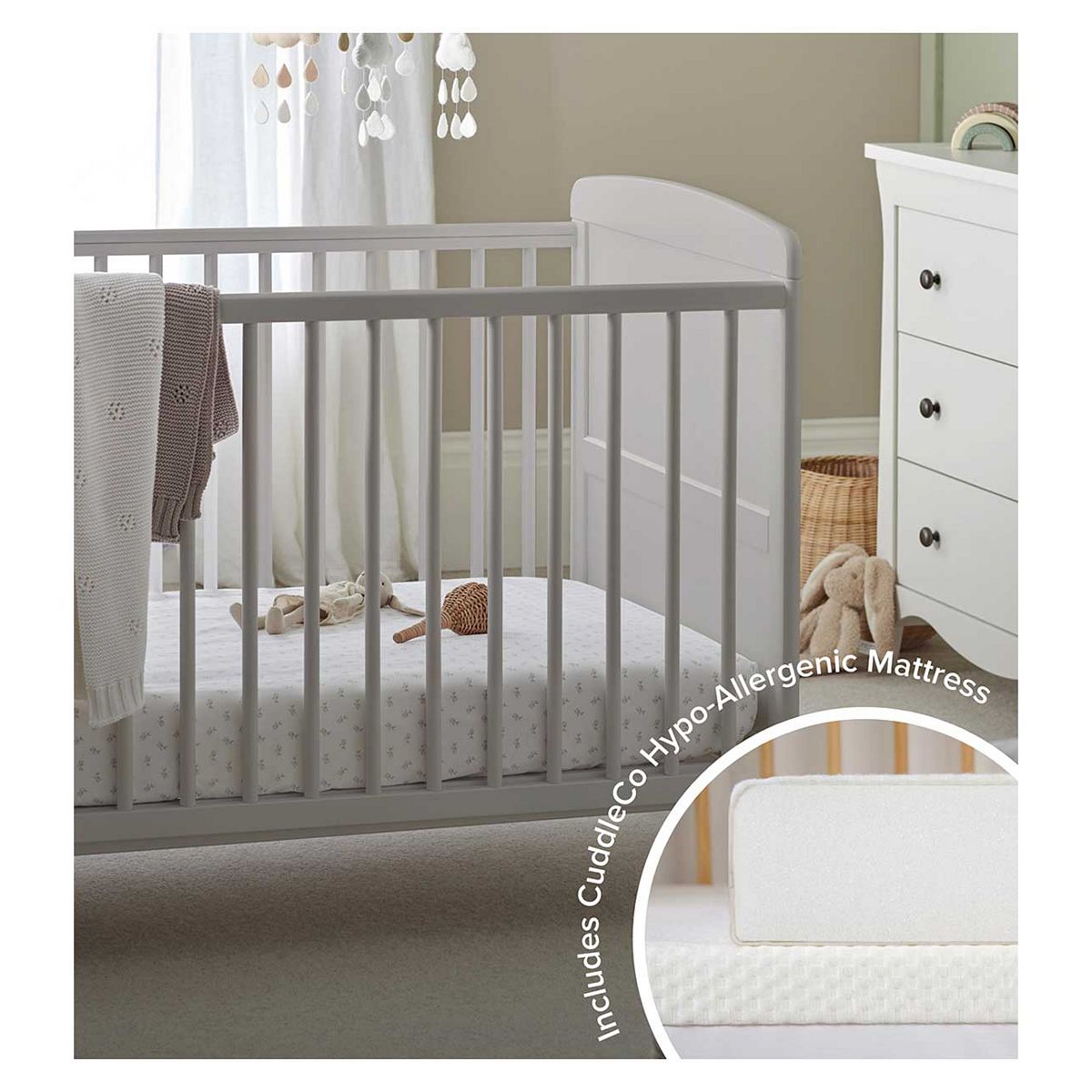 Cuddleco Juliet Cot Bed And Lullaby Foam Mattress Dove Grey