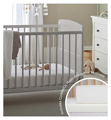 CuddleCo Juliet Cot Bed and Lullaby Foam Mattress Dove Grey