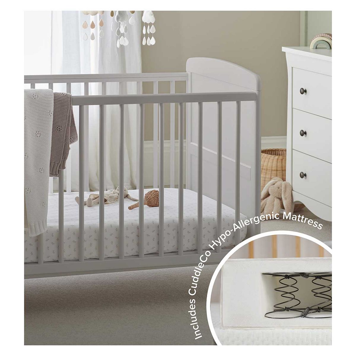 Cuddleco Juliet Cot Bed And Harmony Sprung Mattress Dove Grey