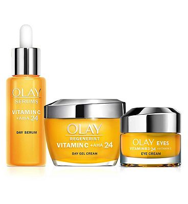 Olay Do The Bright Thing with Vitamin C + AHA Day Face Moisturiser, Serum & Eye Cream Bundle