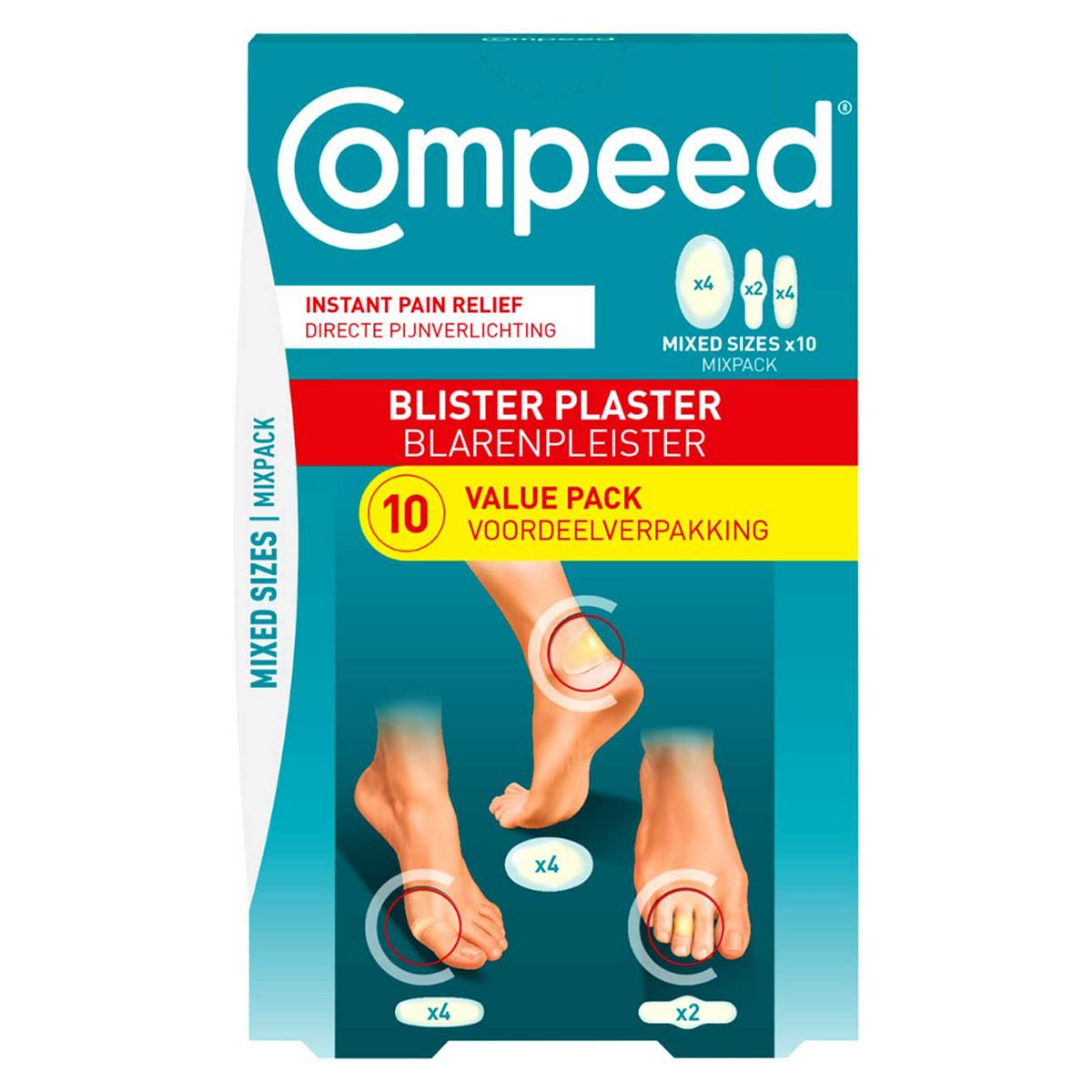 Compeed 10 Mixed Hydrocolloid Blister Plasters For Feet - Waterproof Deep Cushioned Comfort