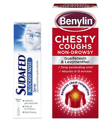 Chesty Cough and Blocked Nose Bundle -Benylin Chesty Coughs Non-Drowsy 150ml & Sudafed Blocked Nose Spray 15ml