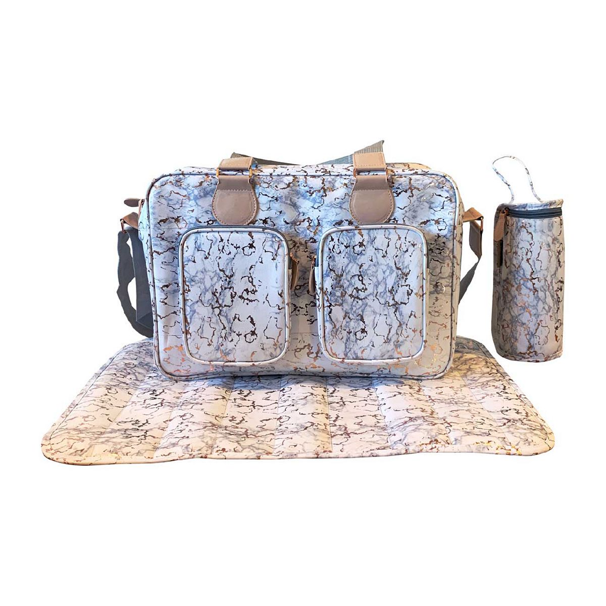 My Babiie Dani Dyer Metallic Rose Gold Marble Deluxe Changing Bag