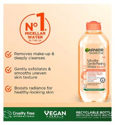 Garnier Micellar Gentle Peeling Water All-in-1 1% PHA & Glycolic Acid, Cleanse, Exfoliate & Glow 400ml (2)