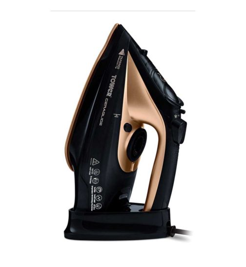 Tower CeraGlide 2400W Cord Cordless Steam Iron Black and Gold