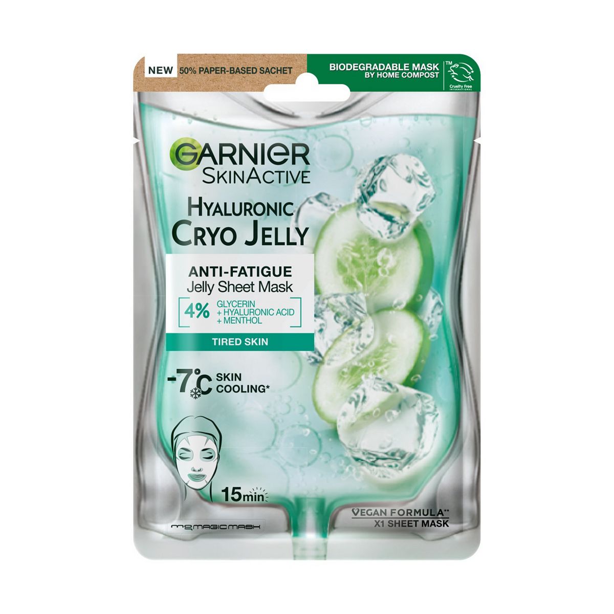 Garnier Anti Fatigue Hyaluronic Acid & Icy Cucumber Cryo Jelly Face Mask Vegan And Cruelty Free