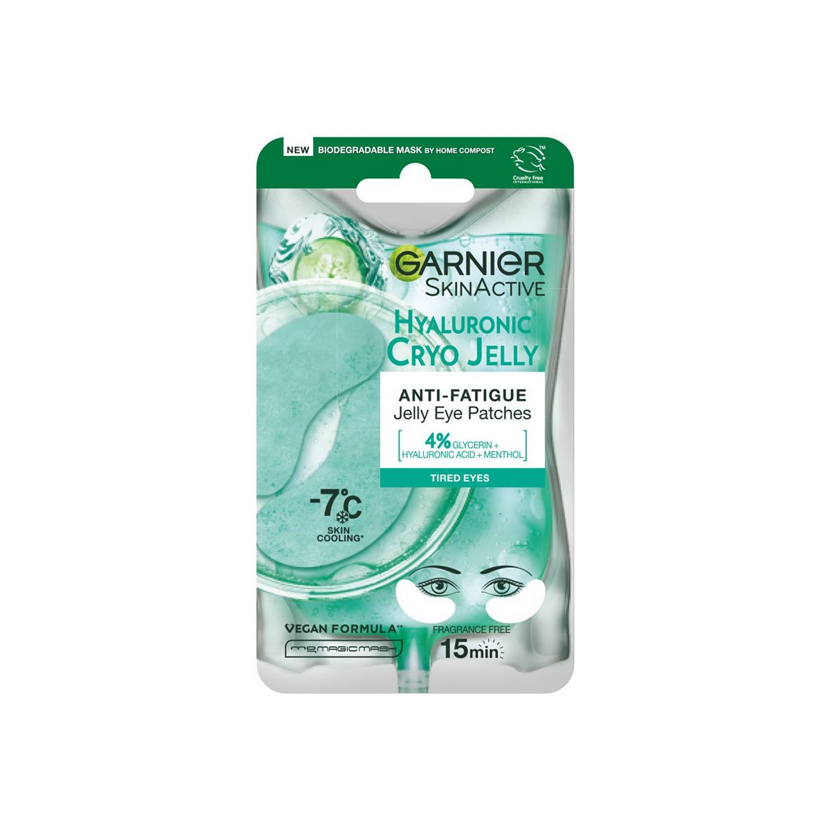 Garnier Anti Fatigue Hyaluronic Acid & Icy Cucumber Cryo Jelly Eye Patches Vegan And Cruelty Free