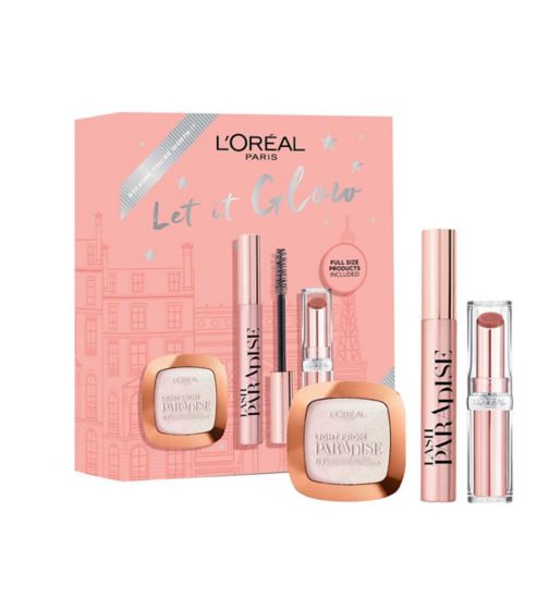 L'Oréal Paris Let It Glow Lipstick, Mascara and Highlighting Powder Trio Gift Set