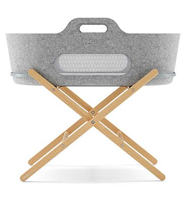 SnuzBaskit Light Grey Moses Basket & Natural Stand Set