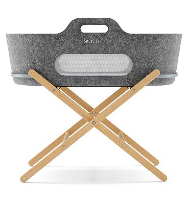 SnuzBaskit Dark Grey Moses Basket & Natural Stand Set