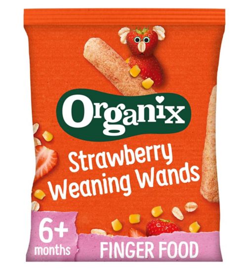 Organix Strawberry Weaning Wands Organic Baby Puffs 25g 6 months+