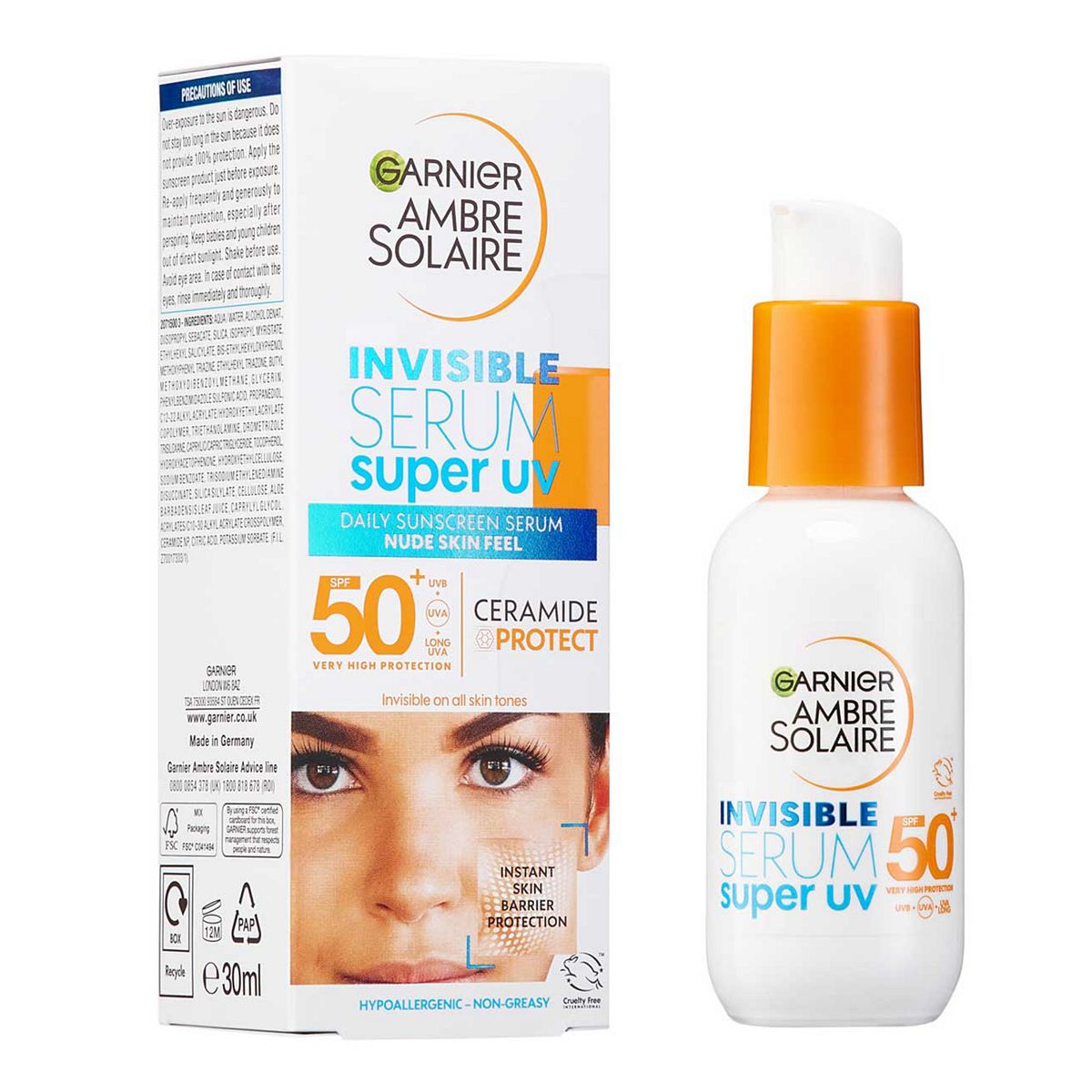 Garnier Ambre Solaire Spf 50+ Super Uv Invisible Face Serum 30ml