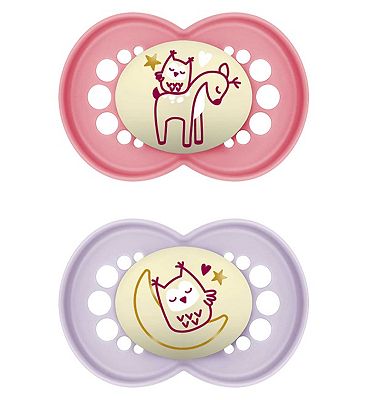 MAM Night 6+ Months Soother 2 Pack - Pink