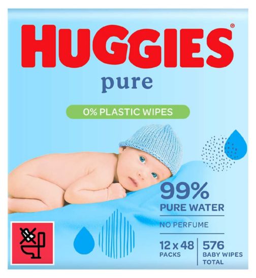 Huggies Pure Baby Wipes 0% Plastic 48s 12 pack