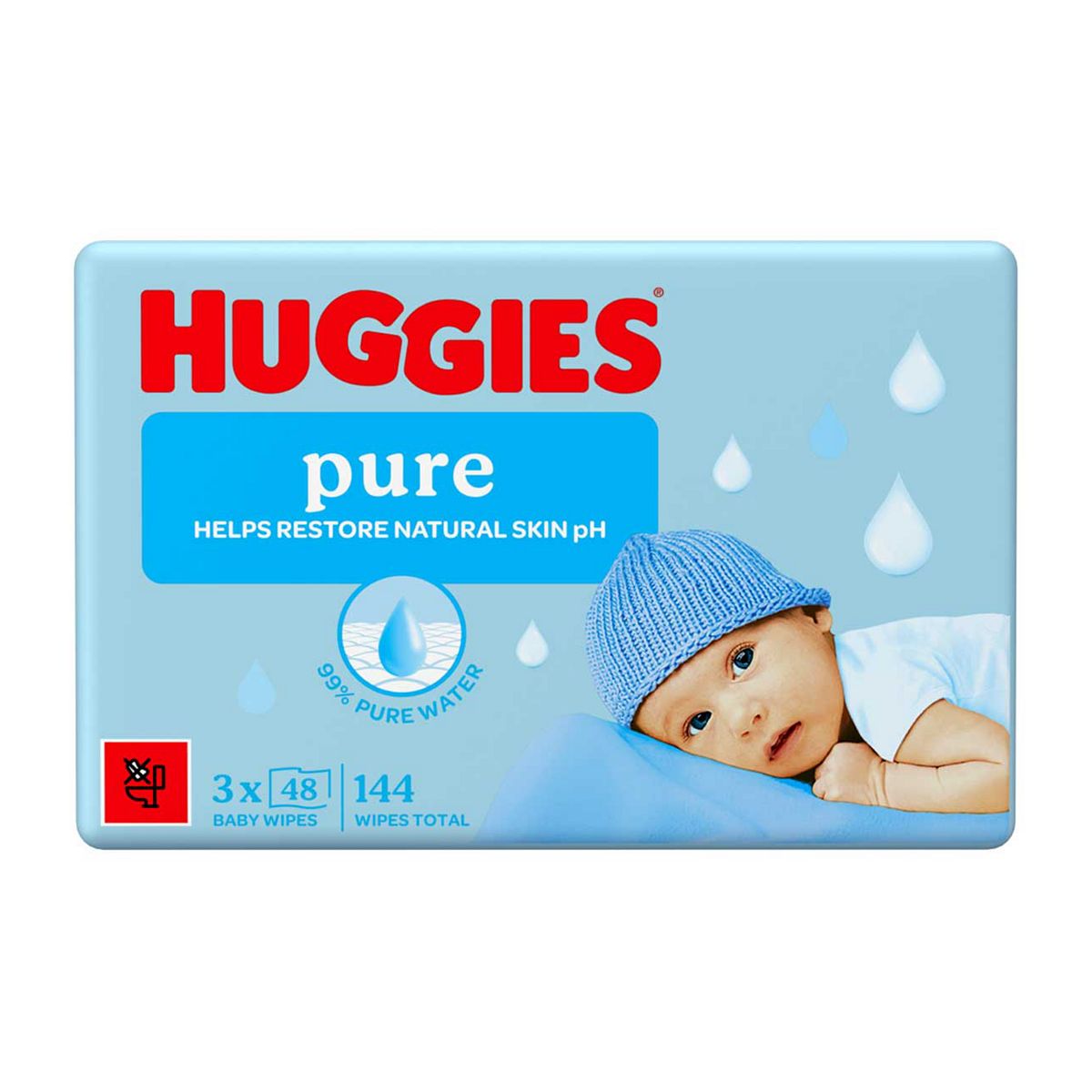 Huggies Pure Baby Wipes 0% Plastic 48S 3 Pack