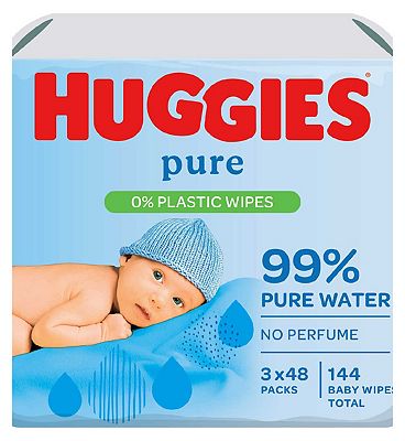 Huggies Pure Baby Wipes 0% Plastic 48s 3 pack