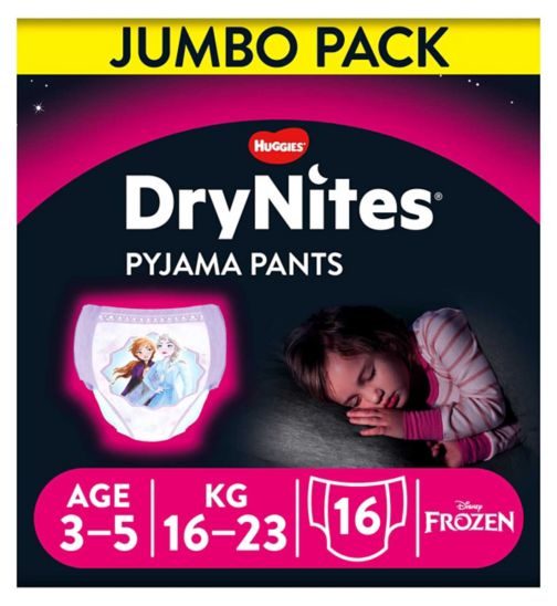 DryNites Pyjama Pants Jumbo, Girl, 3-5years, 16s
