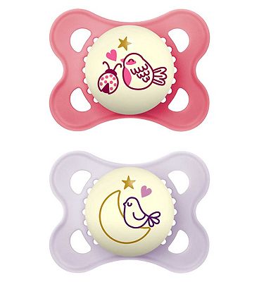 MAM Night 2-6 Months Soother 2 Pack - Pink