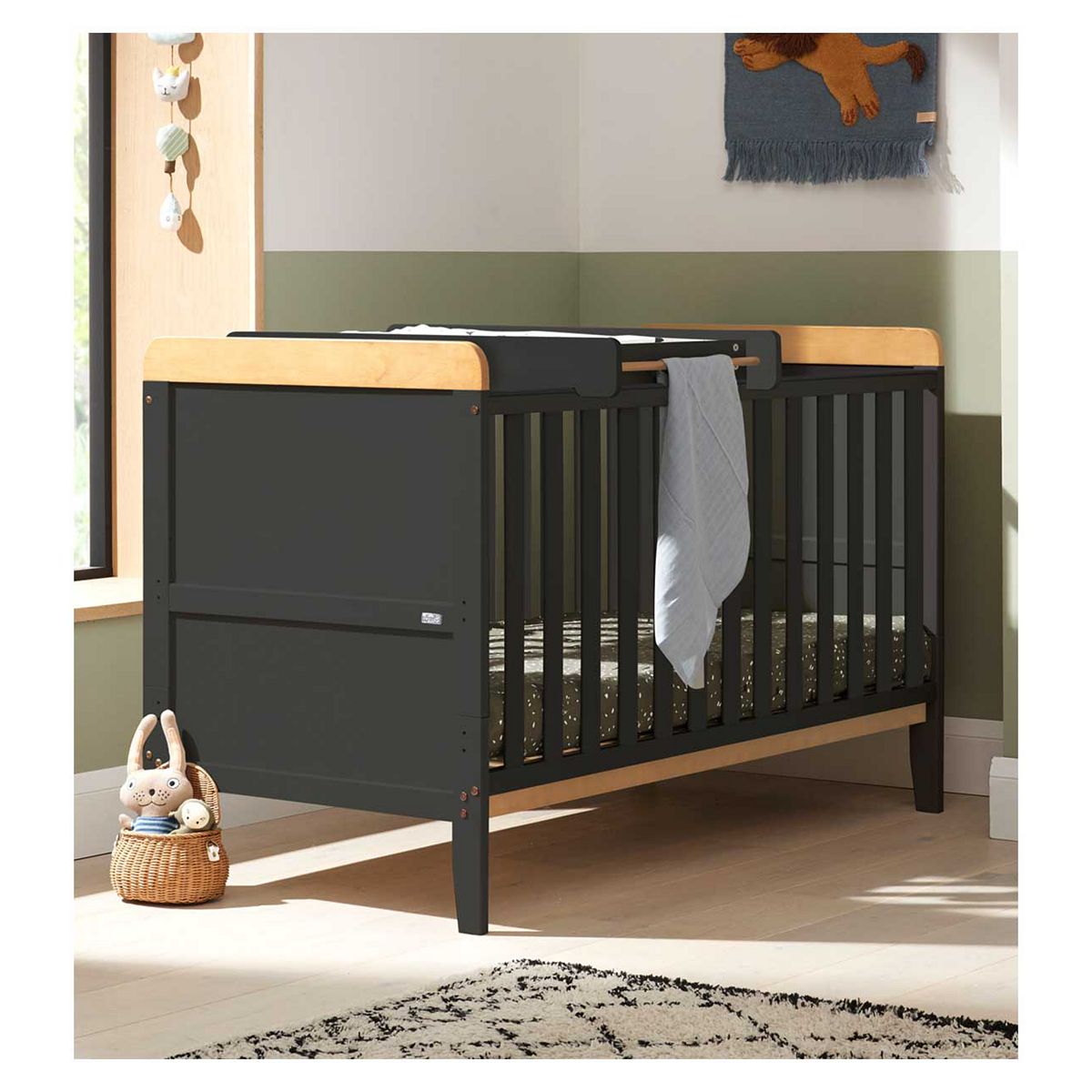 Tutti Bambini Rio Cot Bed With Top Changer & Mattress - Slate Grey/Oak