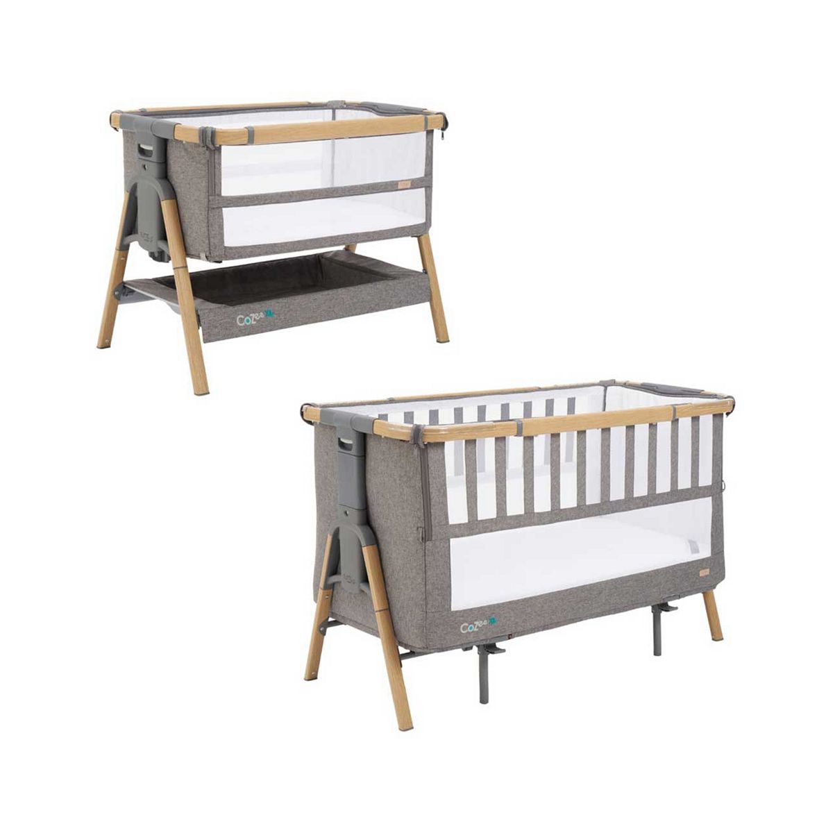 Tutti Bambini Cozee Xl Bedside Crib & Cot - Oak/Charcoal