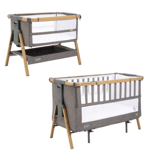 Tutti Bambini Cozee XL Bedside Crib & Cot - Oak / Charcoal