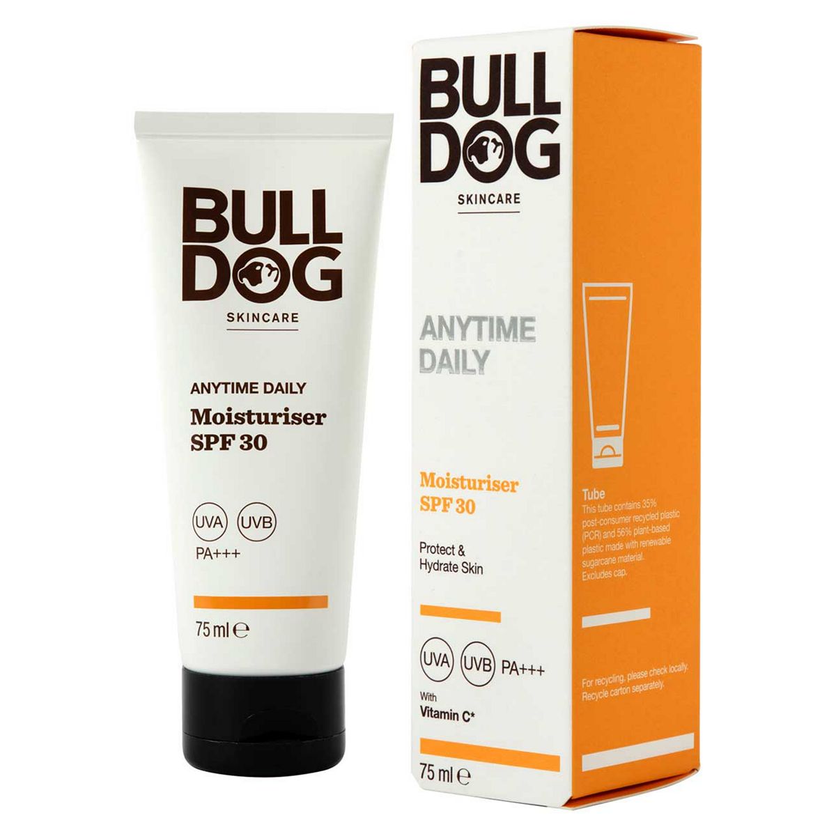 Bulldog Skincare Anytime Daily Spf 30 Face Moisturiser For Men, Men's Cream, Uva/uvb Sun Protection, 75ml