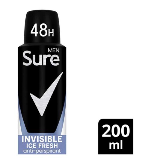 Sure Men Invisible Ice Fresh Anti-Perspirant Deodorant 48hr protection from sweat, odour, white marks & yellow stains 200ml