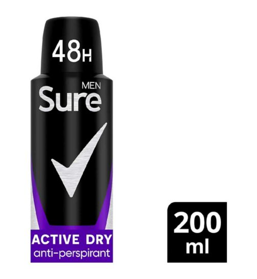 Sure Men Active Dry deodorant for men Anti-Perspirant Aerosol for 48-hour sweat and odour protection 200ml