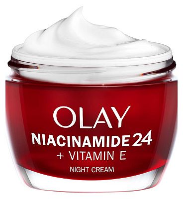 olay niacinamide 24 + vitamin e night moisturiser with 99% pure niacinamide & shea butter, fragrance free, 50ml