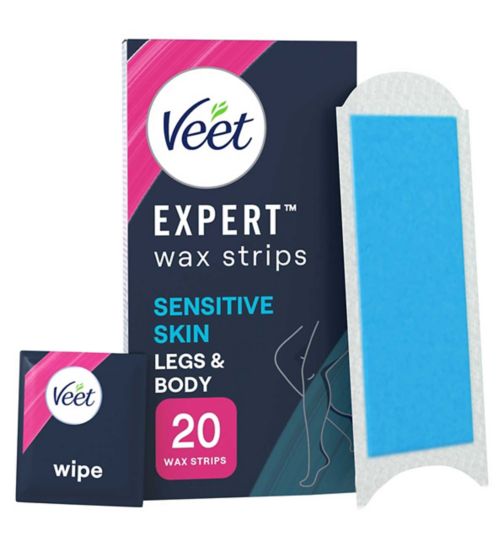Veet Expert Wax Strips Legs Body Sensitive Hair Removal - 20s