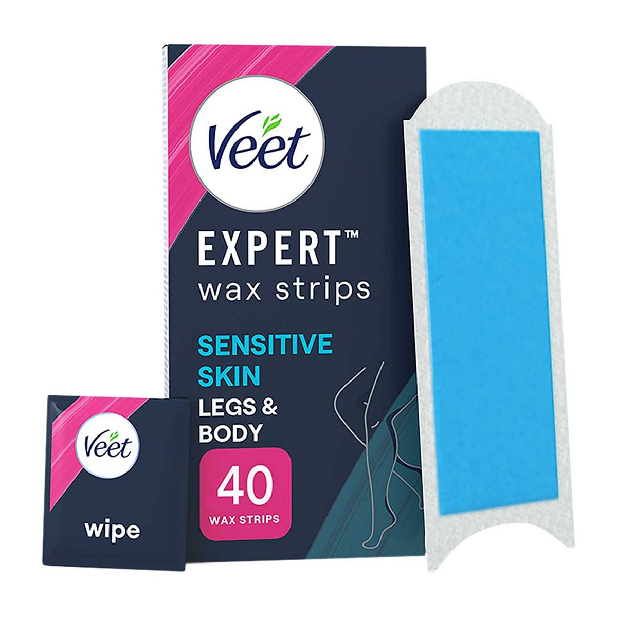 Veet Expert Wax Strips Legs Body Sensitive Hair Removal - 40S