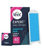 Veet Expert Wax Strips Legs Body Sensitive Hair Removal - 20s