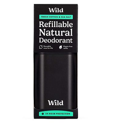 Wild Men's Black Case and Fresh Cotton and Sea Salt Deodorant Refill