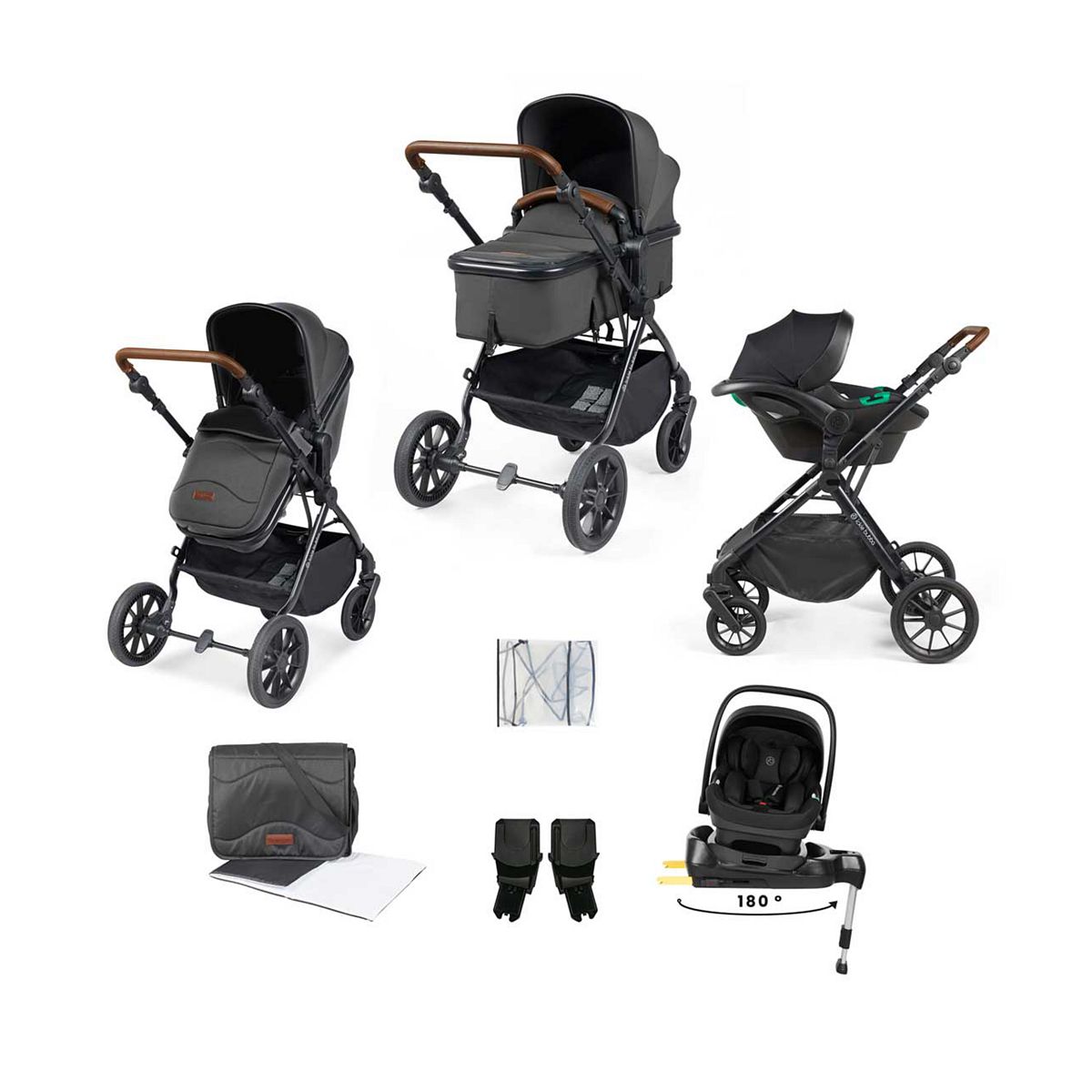 Ickle Bubba Cosmo Travel System Nimbus Car Seat & Spin Isofix – Grey
