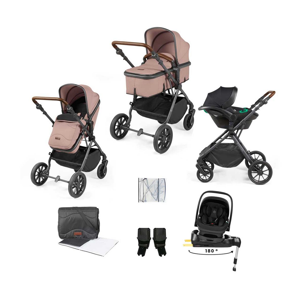 Ickle Bubba Cosmo Travel System Nimbus Car Seat & Spin Isofix – Desert