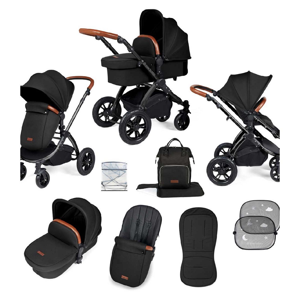 Ickle Bubba Stomp Luxe 9 Piece Pram - Black/Midnight/Tan