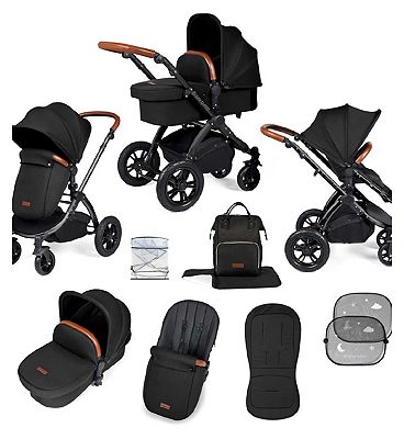 Ickle Bubba Stomp Luxe 9 Piece Pram - Black / Midnight / Tan