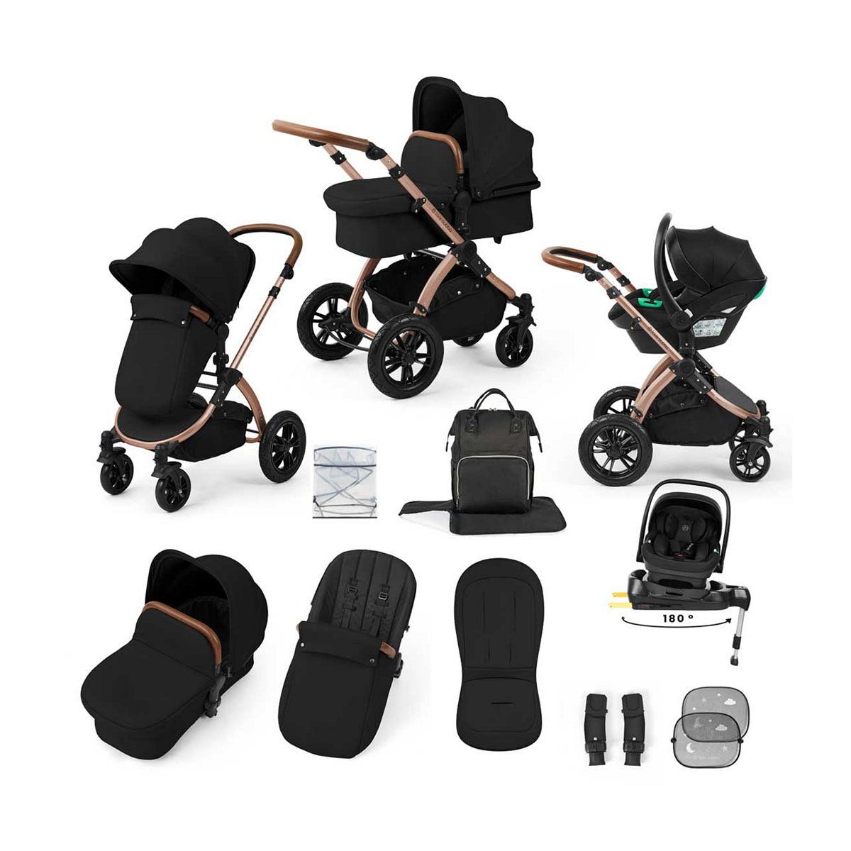 Ickle Bubba Stomp Luxe Travel System Nimbus Car Seat & Spin Isofix Black