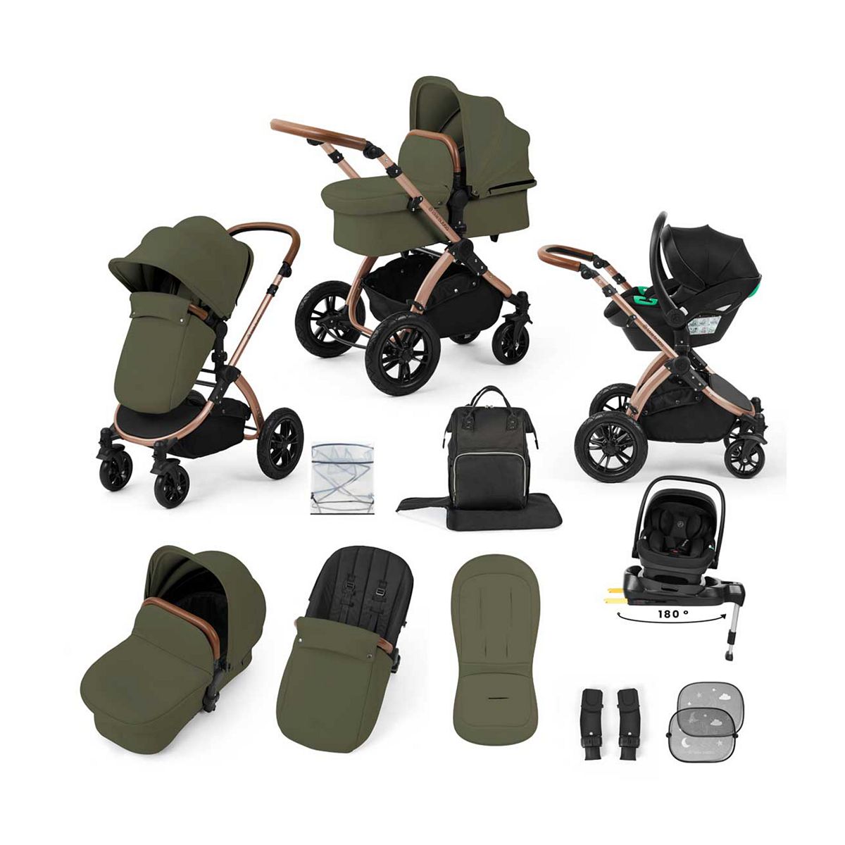 Ickle Bubba Stomp Luxe Travel System Nimbus Car Seat & Spin Isofix Green
