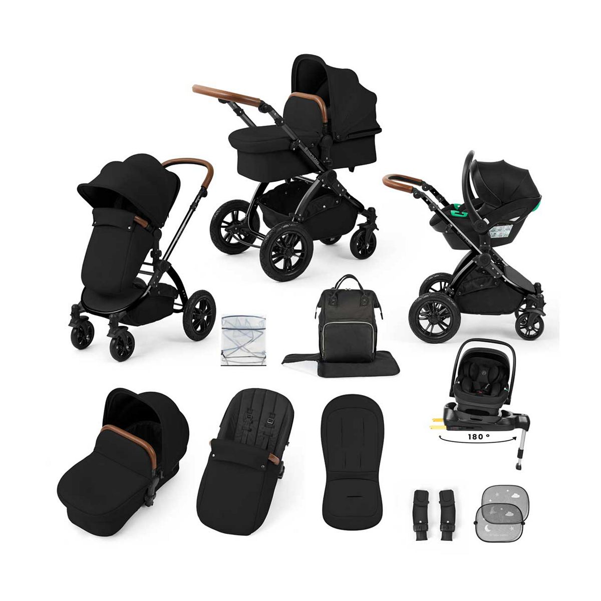 Ickle Bubba Stomp Luxe Travel System Nimbus Car Seat & Spin Isofix Black