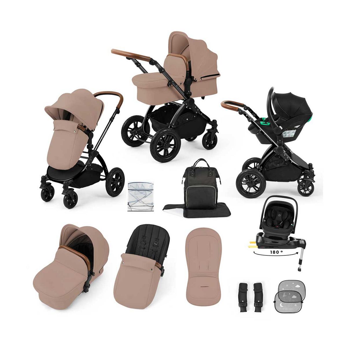 Ickle Bubba Stomp Luxe Travel System Nimbus Car Seat Spin Isofix Desert