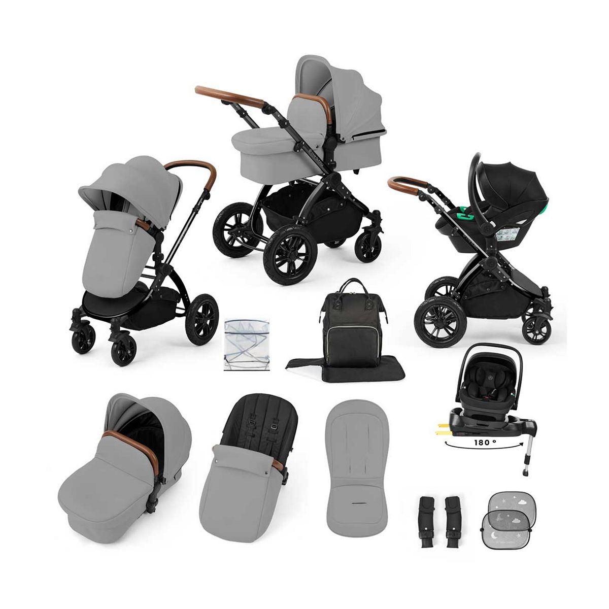Ickle Bubba Stomp Luxe Travel System Nimbus Car Seat & Spin Isofix Grey