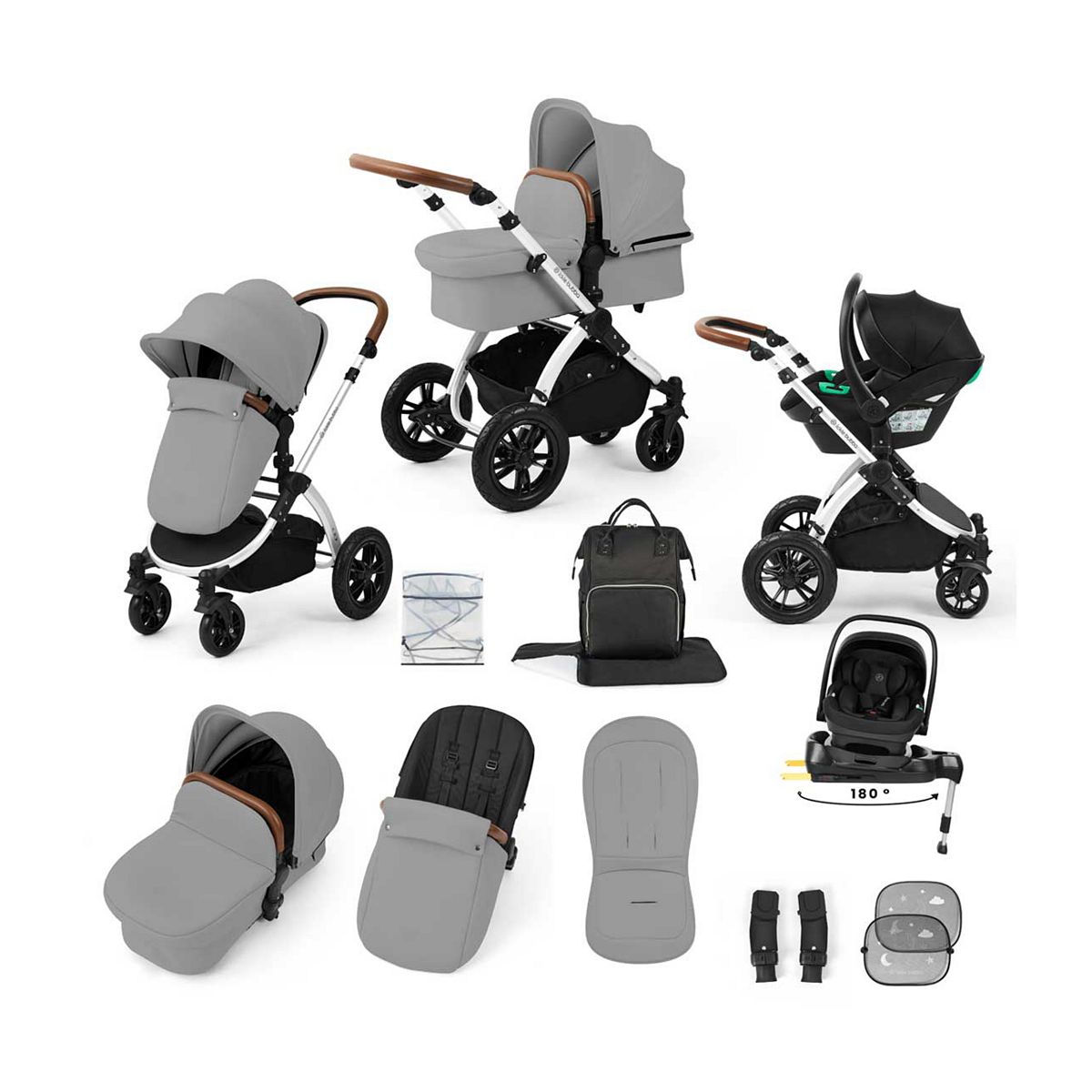 Ickle Bubba Stomp Luxe Travel System Nimbus Car Seat & Spin Isofix Grey