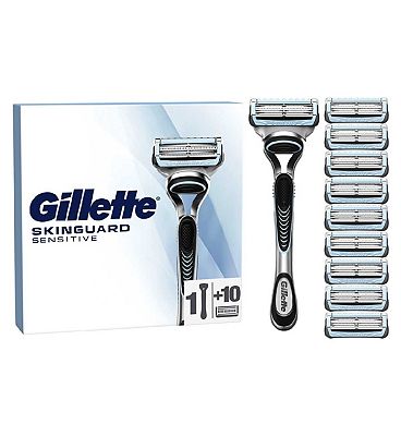 Gillette SkinGuard Sensitive Mens Razor 1 Handle 10 Blade Refills